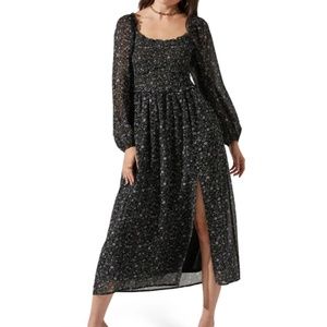 ASTR Smocked Bodice Long Sleeve Dress